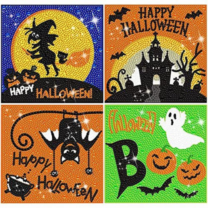 US Local Halloween Diamond Painting, 4-piece Full Diamond Painting Kit, Halloween Witch, Pumpkin, And Bat DIY Diamond Crafts Gift, Suitable For Family Wall Decoration For Adults And Children - Banned For Sale