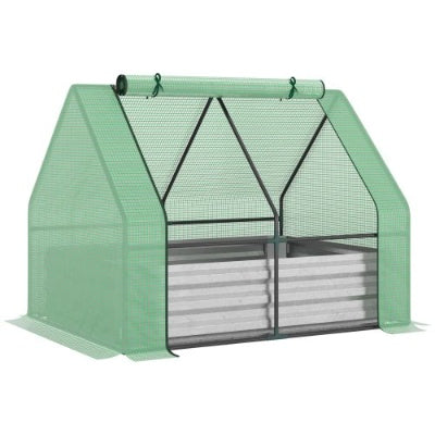 US Local Outsunny Galvanized Raised Garden Bed With Mini Greenhouse Cover, Outdoor Metal Planter Box With 2 Roll-Up Windows For Growing Flowers, Fruits, Vegetables, And Herbs, 50 X 37.5 X 36.25, Green