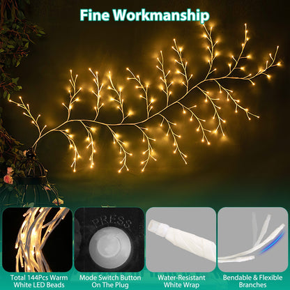 US Local 1Pc 7.87FT Lighted Birch Garland Lighted Twig Vine Lights 144LED Birch Garland With Lights String Light With Timer 8 Modes IP45 Waterproof For Christmas Fireplace Home Decoration