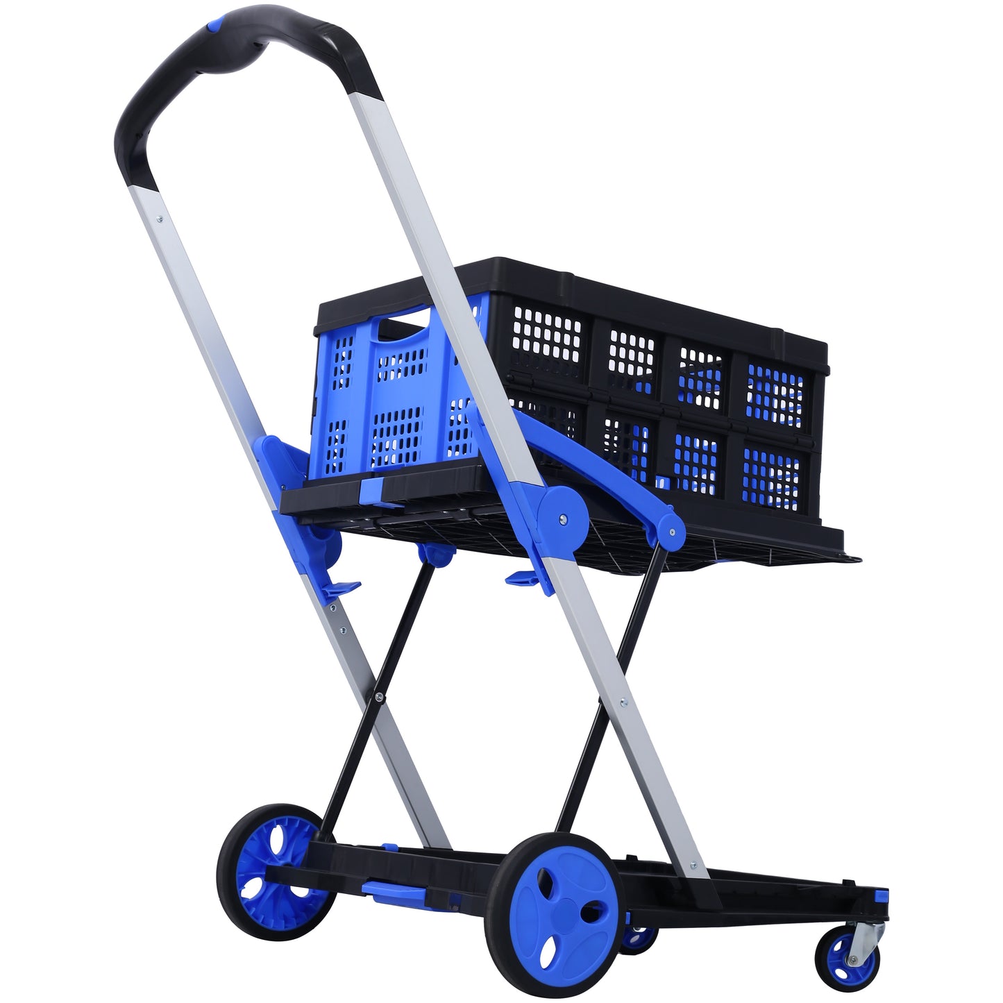 US Local Foldable Utility Cart, Multi-purpose Functional Foldable Shopping Cart 2 Tiers Foldable Cart With Basket