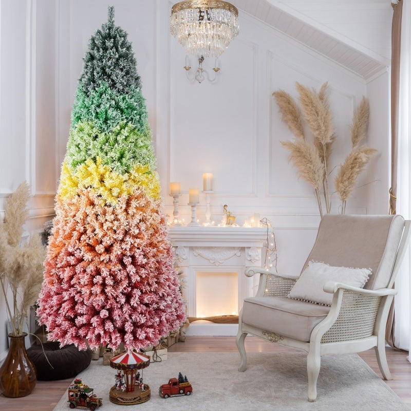 US Local 6FT 7.5FT Artificial Unlit Colorful Rainbow Hinged Christmas Tree, WITH PVC Branch Tips