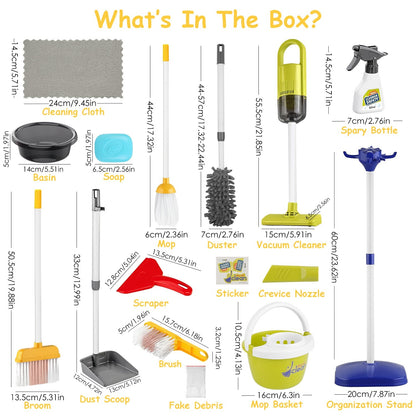 US Local Set Of 14Pcs Kids Cleaning Toy Set Toddler Housekeeping Pretend Play Kit With Vacuum Cleaner Broom Mop Organization Stand For Boys Girls Aged 3 4 5