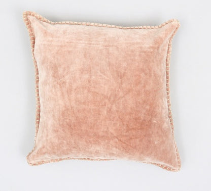 US Local Stonewashed Cotton Velvet Throw Pillow With Decorative Handstiched Edges-19X19 Inch