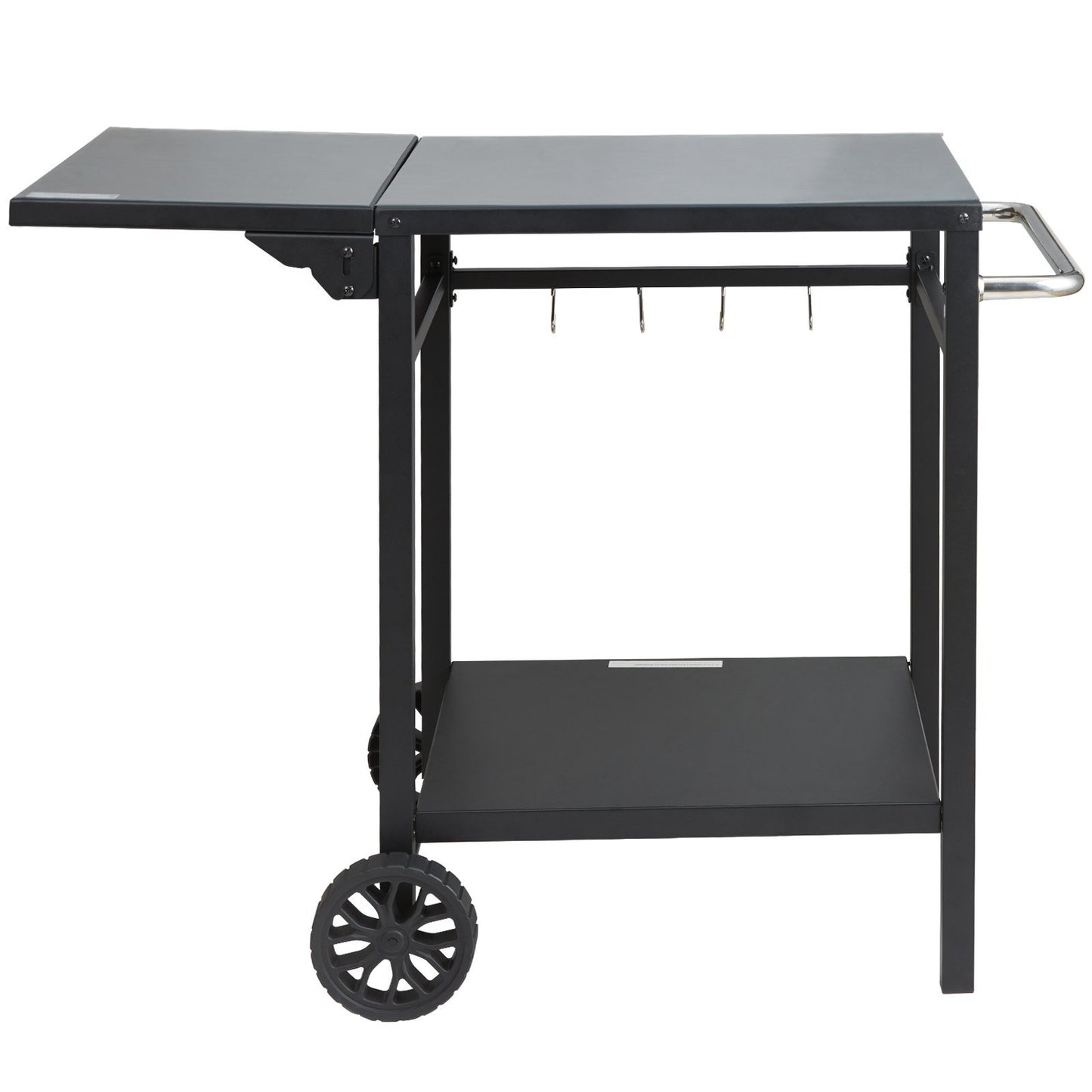US Local Outdoor Grill Dining Cart With Double-Shelf, BBQ Movable Food Prep Table, Multifunctional Foldable Iron Table Top, Portable Modular Carts For Pizza Oven, Worktable With 2 Wheels, Carry Handle