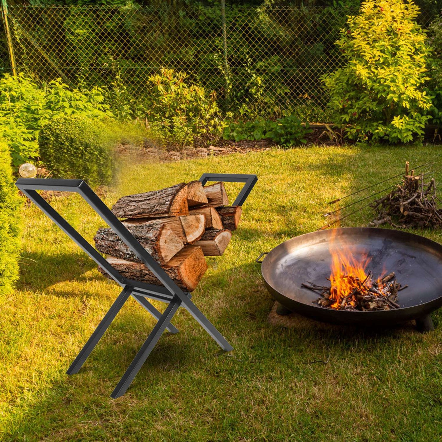 US Local 1 Pc Firewood Log Rack 220LBS Steel Wood Lumber Storage Stacking Rack X Shape Storage Holder For Fireplace Firepit