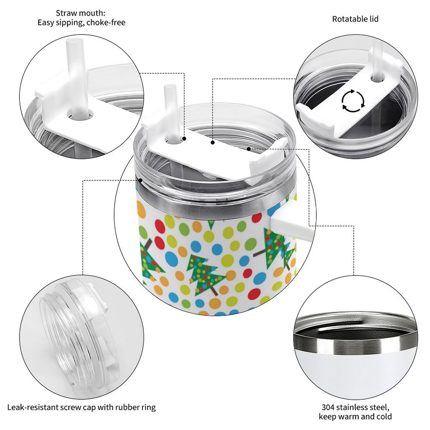 PHDT00337 POD US Local Tumbler 40 oz Large Capacity Car Cup Christmas, Polka Dots