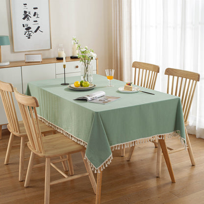 Simple Tassel Tablecloth Pure Color Washed Cotton Tablecloth