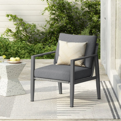 US Local Gray Aluminum Lounge Chair With Sleek Rope Accents And Comfortable Cushions, Perfect For Modern Outdoor And Indoor Spaces