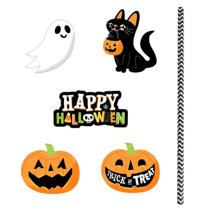US Local Set Of 25Pcs Halloween Party Striped Decorative Straws Disposable Drinking Straws Paper Straw Decor Happy Halloween Ghost Lantern Black Cat Halloween Party Supplies