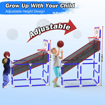 US Local 1Set Kids Basketball Game Set With 2 Balls Adjustable Height Basketball Hoop Arcade Game Indoor Outdoor Toys For Boys Girls Aged 3 To 12