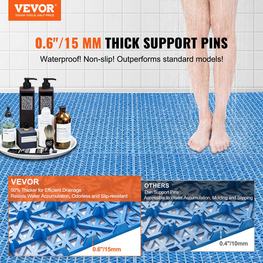 US Local VEVOR Interlocking Tile 50PCS Blue, Drainage Tiles Splicing, PVC Interlocking Drainage Floor Tiles, Non-Slip Drainage Holes For Restroom, Bathroom, Kitchen, Pool, Wet Areas