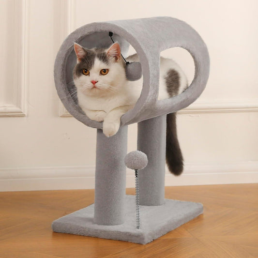 US Local Gray Indoor Cat Tree With Hanging Ball 20.5Cat Tree With Tunnel Bed And Scratching Post Cat Tower