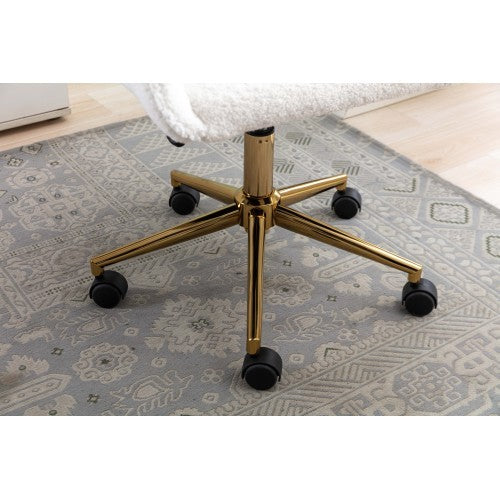 UK Local New Teddy Fabric Material Adjustable Height Swivel Home Office Chair For Indoor Office With Gold Legs,White