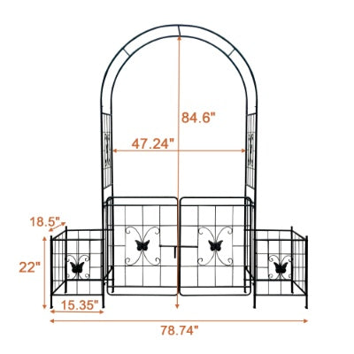 US Local Garden Arch Arbor Trellis For Climbing Plants With Gate, Durable Metal Garden Arch Outdoor Wedding Arch, For Wedding Ceremony Party Plant Climbing Rose Vines Lawn Courtyard Patio Black, 7.15ft