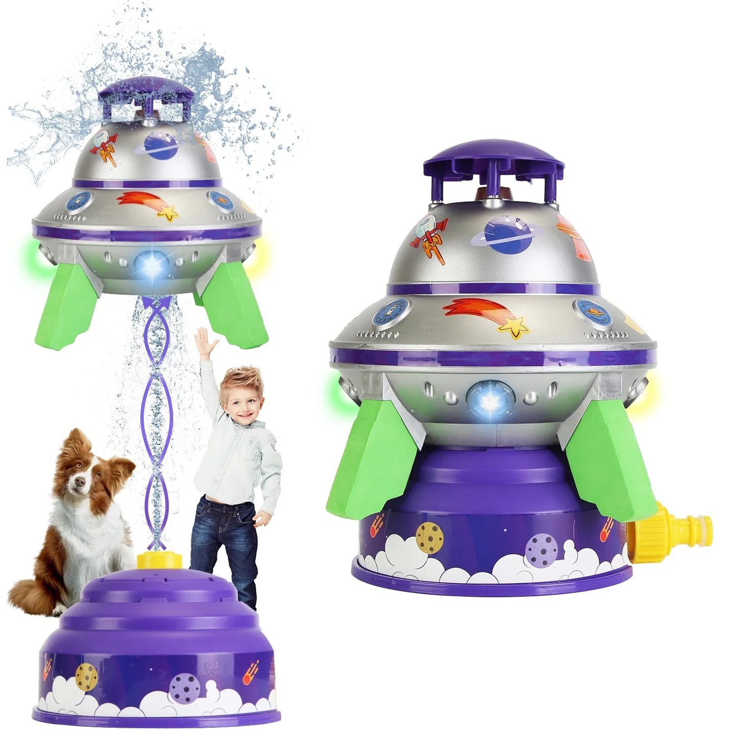 US Local UFO Water Sprinkler Outdoor Summer Rocket Toy With Colorful LED Lights Spinning 1.64FT To 6.56FT Adjustable Height Birthday Summer Gift For Girls Boys Aged Years Old GPCT5465