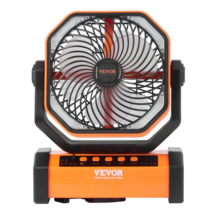 US Local VEVOR Portable Fan Rechargeable 9 Inch, Battery Powered Fan With LED Lantern, 4 Speeds Adjustable  Automatic Swivel & Timer , USB Battery Operated Fans For Travel Bedroom Home Camping Office