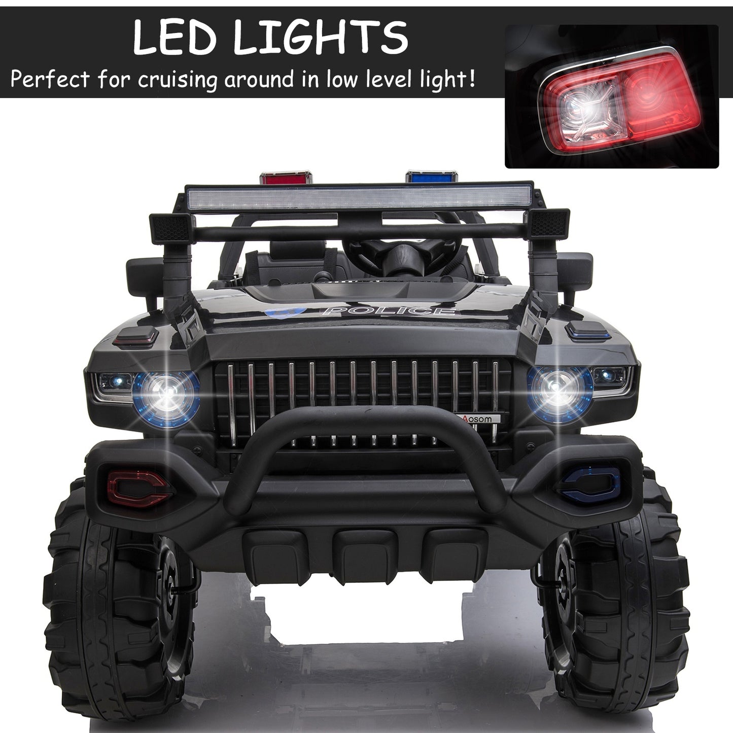 US Local 12V Electric Police Ride-on Toy For Kids LED Lights MP3 Parental Remote Black
