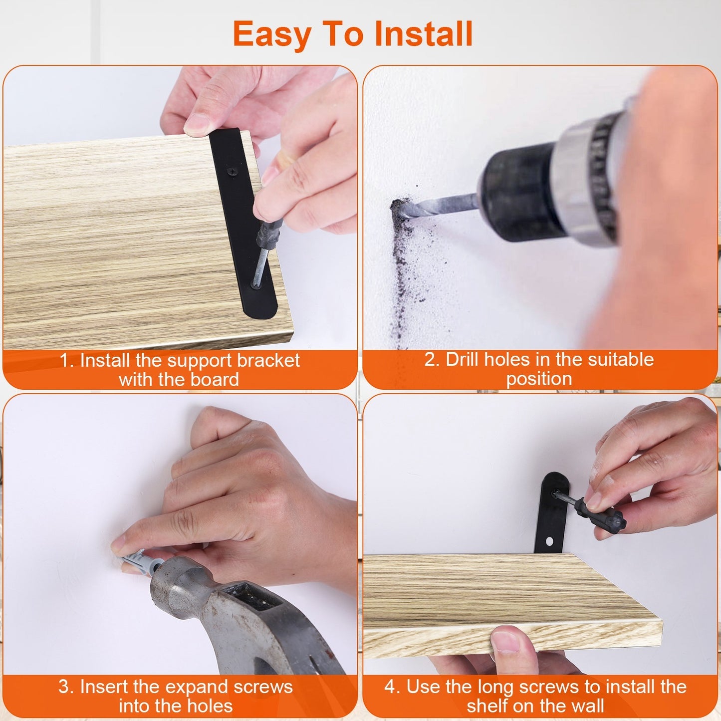 US Local 6 Sets Floating Shelves 15.74x5.74Inch Wall Mounted Shelves Wood Storage Shelves Metal Bracket Hanging Display Shelf Wall Organizer For Living Room Bathroom Kitchen Decor