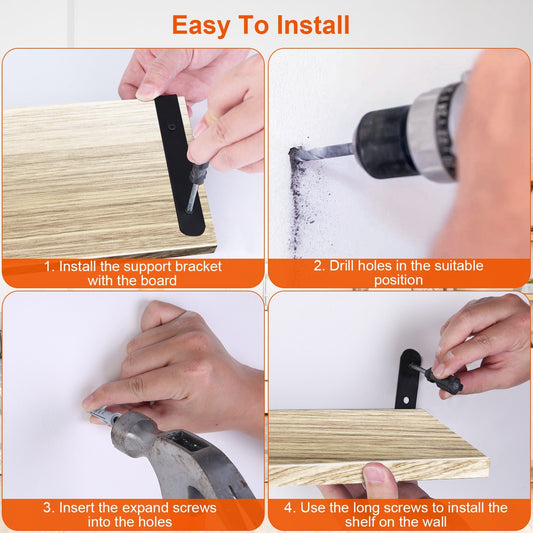 US Local 6 Sets Floating Shelves 15.74x5.74Inch Wall Mounted Shelves Wood Storage Shelves Metal Bracket Hanging Display Shelf Wall Organizer For Living Room Bathroom Kitchen Decor