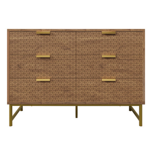 UK Local Embossed Design Sideboard Cabinet Dresser With 6 Drawers, Anti-tip, Sideboard For Living Room, Hallway, Bedroom, And Children's Room, 120 X 40 X 75 Cm, Walnut