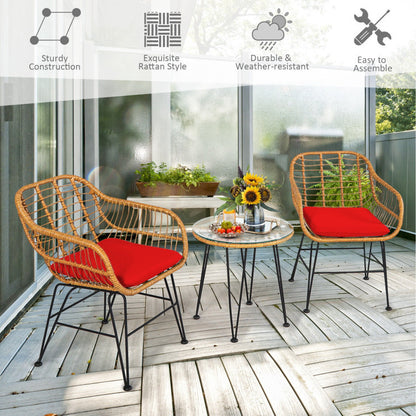 US Local 3 Pieces Rattan Furniture Set With Cushioned Chair Table