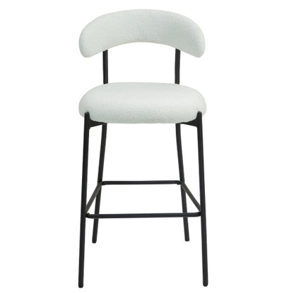 US Local 26 Counter Height Bar Stools Teddy Fabric Cover Kitchen Island Counter Bar Stool With Black Powder Coating Base And Footrest