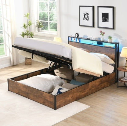 US Local Wooden Platform Bed Frame With Lifting And Charging Station