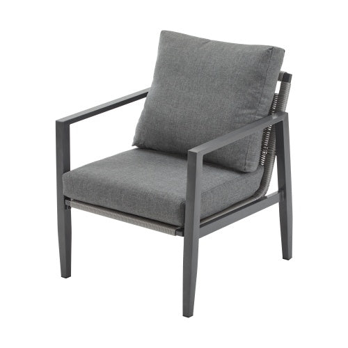 US Local Gray Aluminum Lounge Chair With Sleek Rope Accents And Comfortable Cushions, Perfect For Modern Outdoor And Indoor Spaces