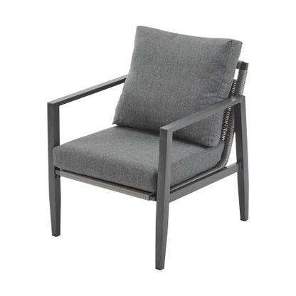 US Local Gray Aluminum Lounge Chair With Sleek Rope Accents And Comfortable Cushions, Perfect For Modern Outdoor And Indoor Spaces