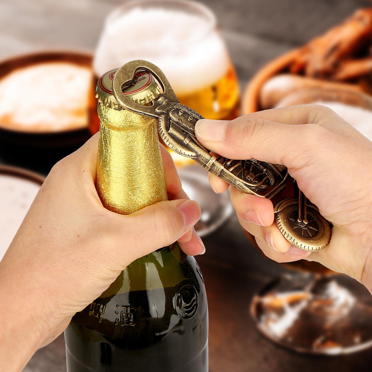 Old Style Motorcycle Beer Bottle Opener Black Gift Box With Greeting Card, Exclusive Gift For Motorcycle Enthusiasts, Bar Tool For Beer Enthusiasts, Ideal Choice For Home And Bar Use