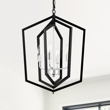 US Local 4-Light Farmhouse Kitchen Chandeliers, Matte Black And Sliver Vintage Rustic Cage Light Fixture Adjustable Height Chandeliers For Dining Room Hallway Foyer Entryway E12 Bulbs Not Included