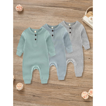 US Local 3-Pack Newborns Infants Baby Boys & Girls Long Sleeve Ribbed Romper Soft Button Front Jumpsuit