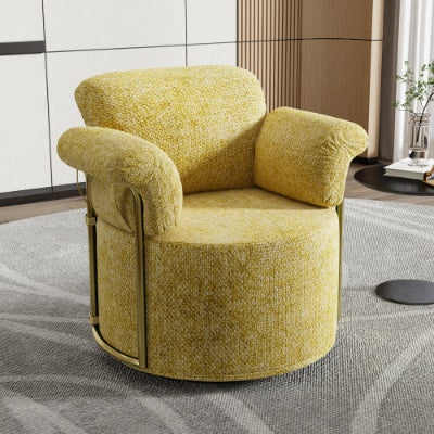 US Local 360 Degree Barrel Swivel Accent Sofa Chair,Fluffy Fabric Lounge Wide Upholstered Reading Chair With Gold Metal Legs, Comfortable Round Armchair For Living Room,Bedroom,Office