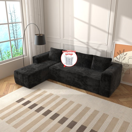 US Local Cloud Sectional Couch With L-Shape Chaise,Modern Modular Sofa With Deep Seat, Upholstered Couches With Right Facing Chaise For Living Room Bedroom, No Assembly Required, Black Plush Corduroy Fabric