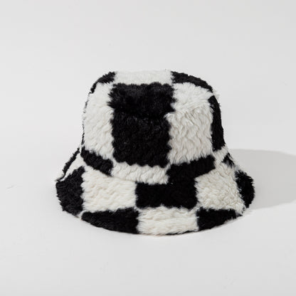 Square Plaid Plush Fisherman Hat