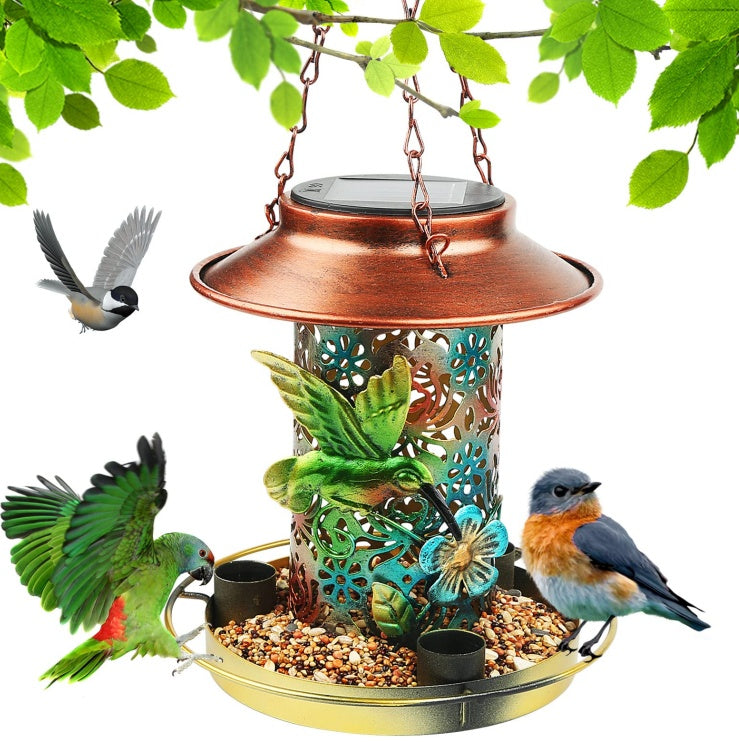 US Local Solar Bird Feeder For Outdoors Hanging, Metal Wild Bird Feeder For Cardinals Solar Garden Lantern With S Hook As Gift For Bird Lovers