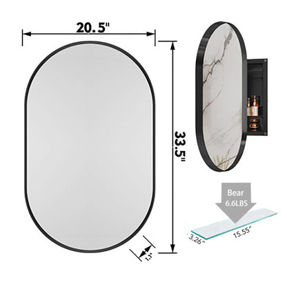 US Local 20x34 Inch Oval Recessed Metal Frame Bathroom Wall Cabinet With Mirror And Adjustable Shelves