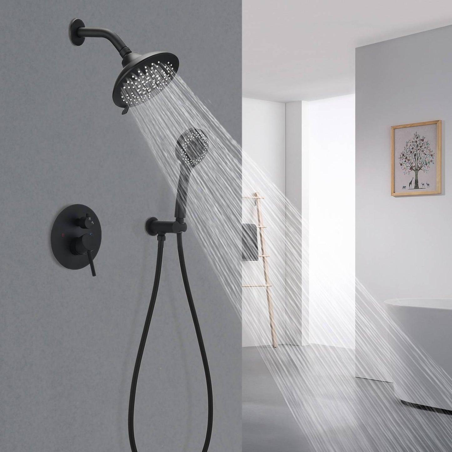 US Local Round Shower System Wall Mounted Rain Mixer Combo Set
