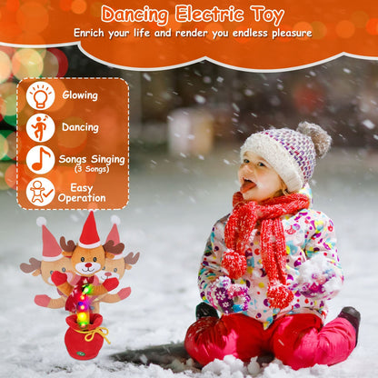 US Local 1Pc Penguin Or Elk Kid Electric Dance Toy Christmas Elk Snowman Senior Penguin Plush Toy Interactive Sing Song Whirling Mimicking Recording Light Up Toy