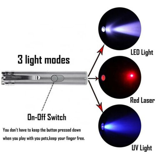 US Local Red Laser Pointer Pen USB Rechargeable LED Light 3 In 1 UV Flashlight 2pcs Cat Dog Toys