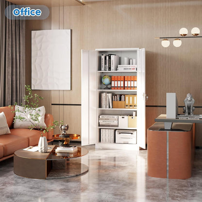 US Local Metal Cabinet,Garage Storage Cabinet With 4 Adjustable Shelves,Locking Tool Cabinets For Garage,Home,Office,Gym,School White