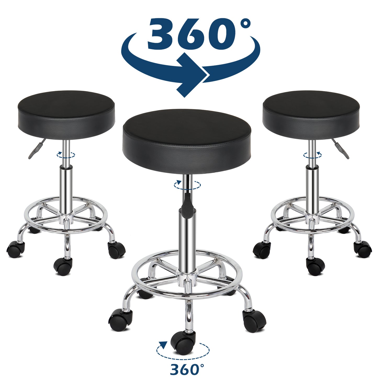 US Local Semi-PU Leather SGS Certified Air Bar Shaped Cotton 8cm Thickness Nylon Wheel 150kg Black Technician Stool Round Cushion