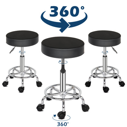 US Local Semi-PU Leather SGS Certified Air Bar Shaped Cotton 8cm Thickness Nylon Wheel 150kg Black Technician Stool Round Cushion