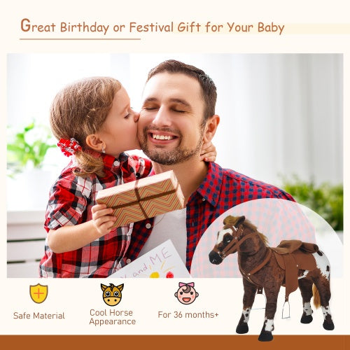 US Local Qaba Sound-Making Ride On Horse For Toddlers 3-5, With Neighing And Galloping Sound, Stuffed Animal Horse Toy For Kids With Padding, Soft Feel, Brown