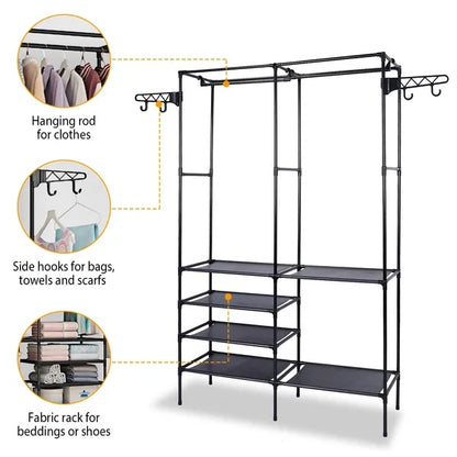 US Local Metal Garment Rack Shoe Clothing Organizer Shelves Freestanding Multifunctional Clothes Wardrobe