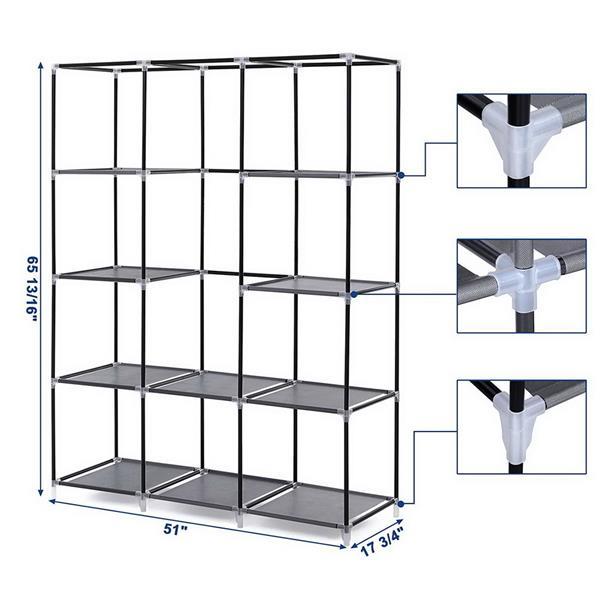 US Local Non Woven Wardrobe 4 Layers 10 Grids 130 X 45 X 167cm - Gray
