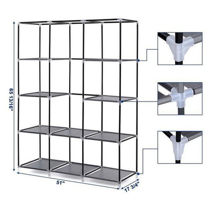 US Local Non Woven Wardrobe 4 Layers 10 Grids 130 X 45 X 167cm - Gray
