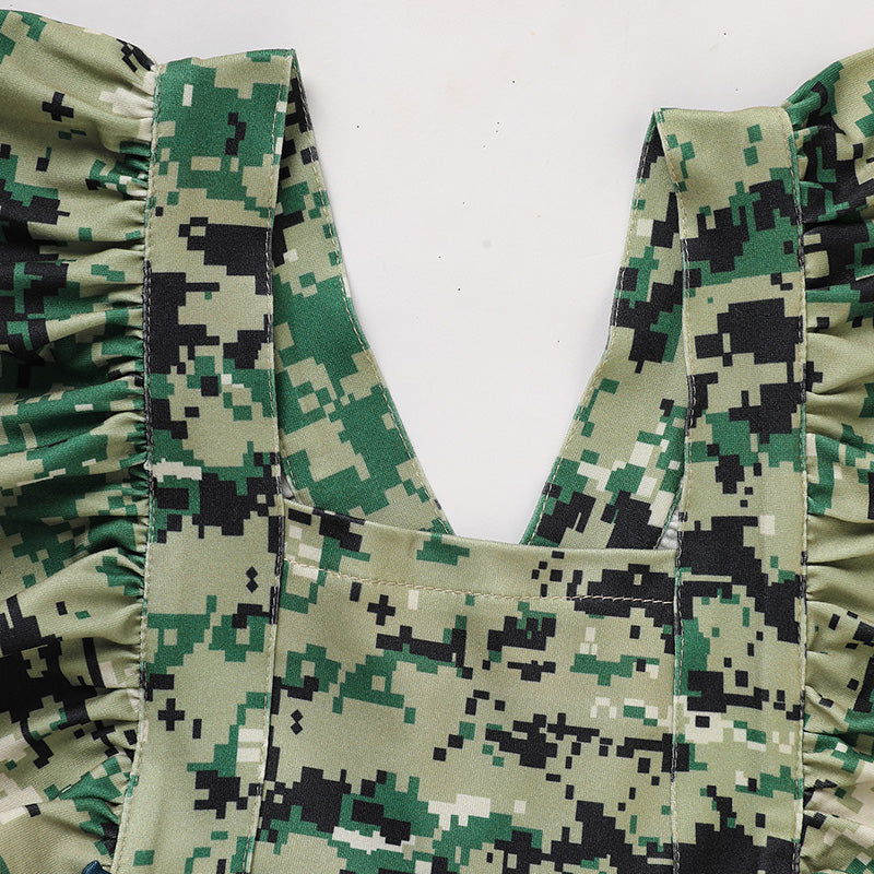 US Local Baby's Girl 4th Of July Independence Day Style Camouflage Pattern Triangle Bodysuit, Casual Sleeveless Romper, Toddler & Infant Girl's Onesie