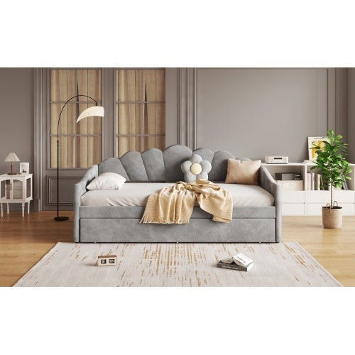 UK Local Upholstered Bed, 3FT Single Bed 90x190cm, Bottom With Trundle Bed 90x190cm, Daybed Sofa Bed, Youth Bed, For Adults & Teenagers, Easy Assembly, Velvet, Grey