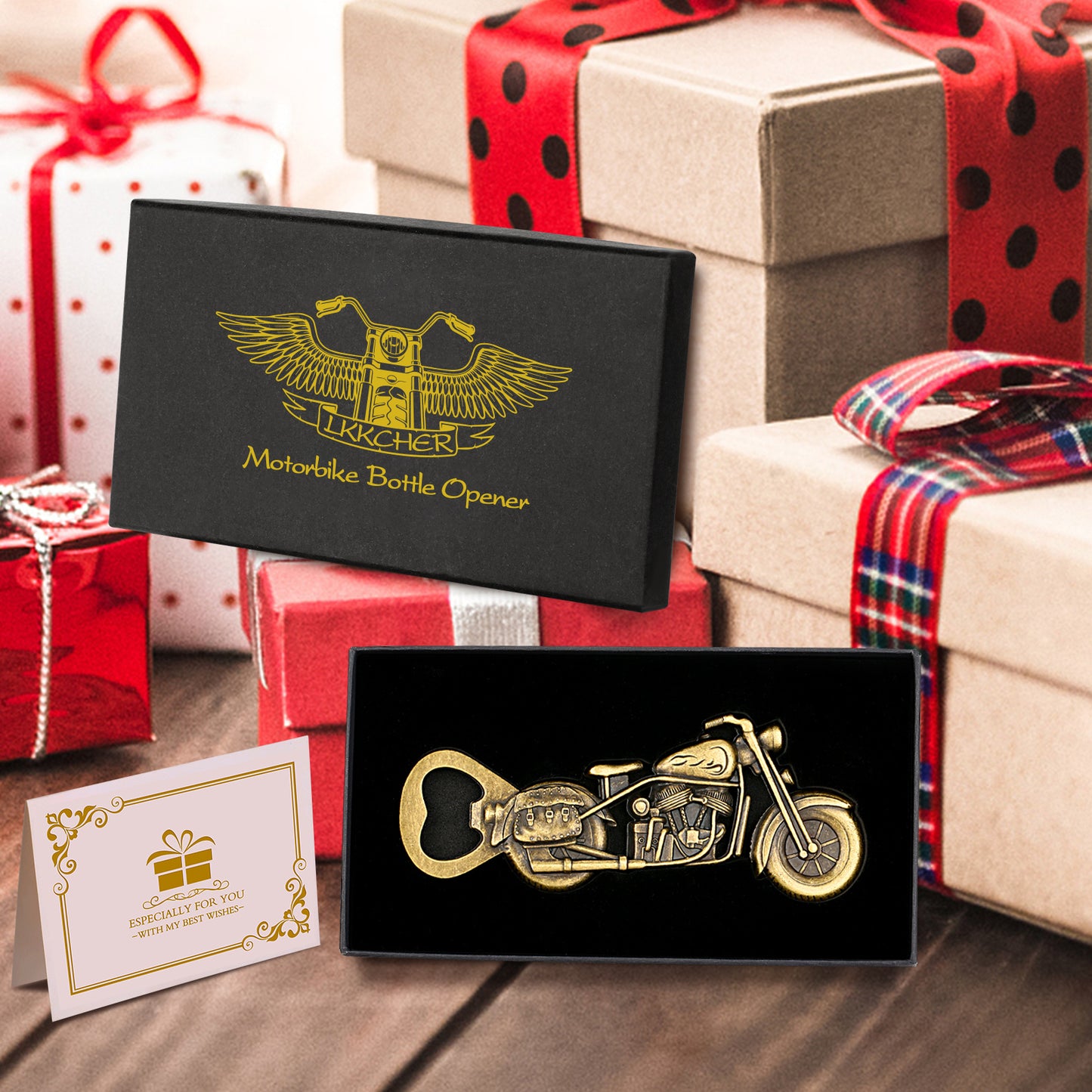 Old Style Motorcycle Beer Bottle Opener Black Gift Box With Greeting Card, Exclusive Gift For Motorcycle Enthusiasts, Bar Tool For Beer Enthusiasts, Ideal Choice For Home And Bar Use